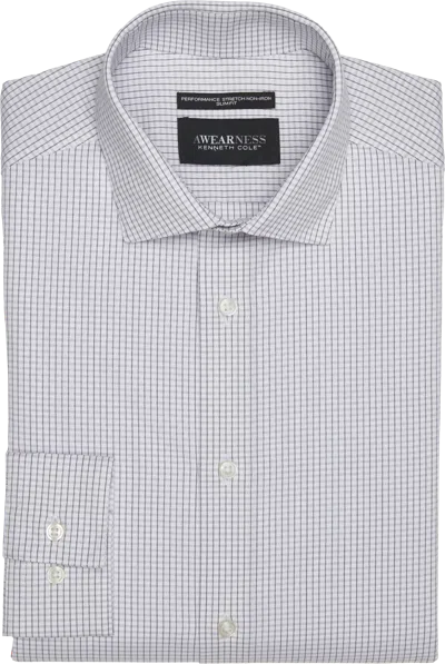 Awearness Kenneth Cole Big & Tall Men's Slim Fit Ultra Performance Stretch Mini Dobby Check Dress Shirt In Gray