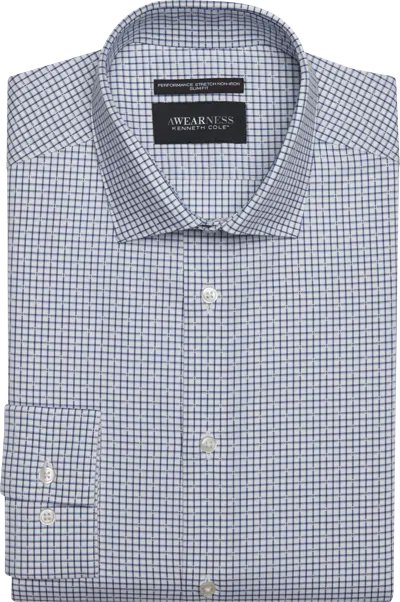 Awearness Kenneth Cole Big & Tall Men's Slim Fit Ultra Performance Stretch Tattersall Dress Shirt In Blue