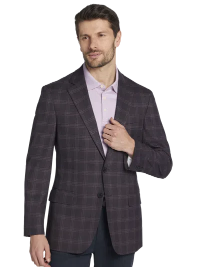 Awearness Kenneth Cole Modern Fit Plaid Sport Coat Purple Plaid - Size: 42 Regular In Brown