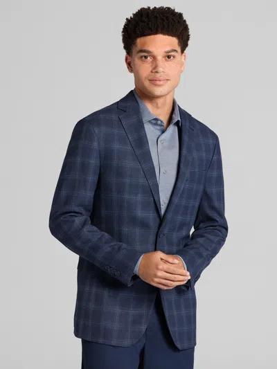 Awearness Kenneth Cole Slim Fit Plaid Sport Coat Navy Plaid - Size: 42 Regular In Blue