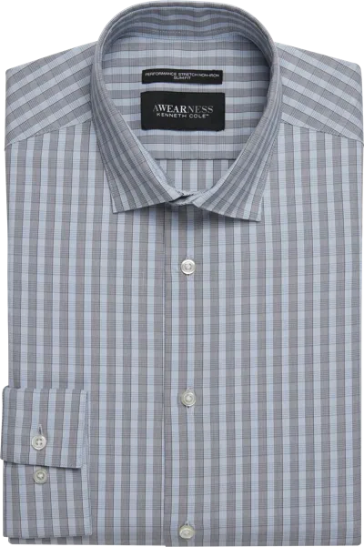 Awearness Kenneth Cole Slim Fit Ultra Performance Stretch Check Dress Shirt In Gray