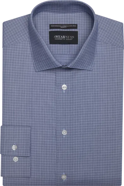 Awearness Kenneth Cole Big & Tall Men's Slim Fit Ultra Performance Stretch Grid Dress Shirt In Blue