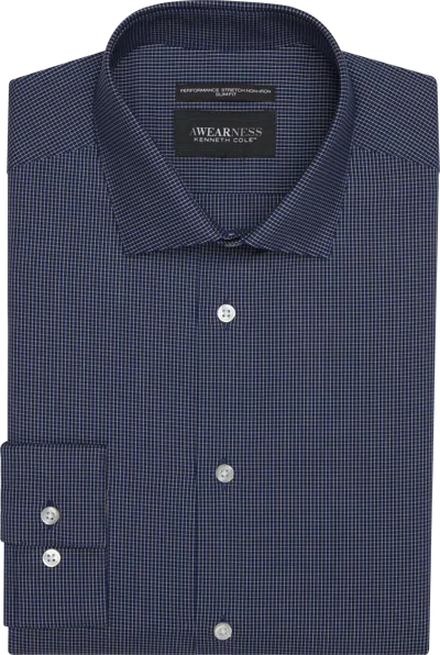 Awearness Kenneth Cole Slim Fit Ultra Performance Stretch Micro Check Dress Shirt In Blue
