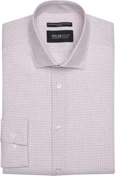 Awearness Kenneth Cole Slim Fit Ultra Performance Stretch Small Check Dress Shirt In Pink