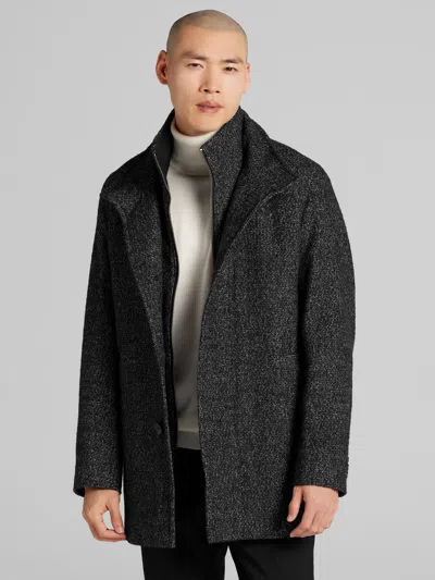 Awearness Kenneth Cole Wool Blend Car Coat Salt & Amp; Pepper - Size: Small In Black
