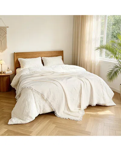 Awesome Home 300 Thread Count Gauze Self-fringe Throw In White