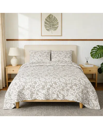 Awesome Home 300 Thread Count Leaves Soft Reversible Quilt Set In Multi