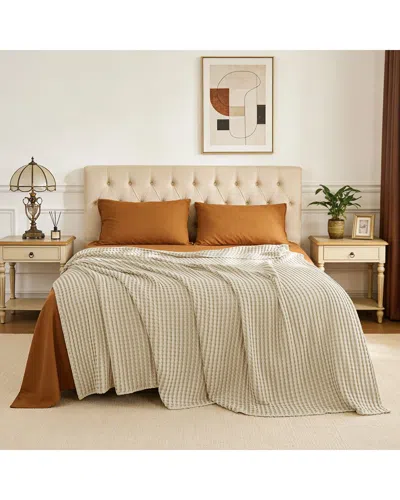 AWESOME HOME AWESOME HOME 300 THREAD COUNT WAFFLE LARGE GRID PATTERN BLANKET