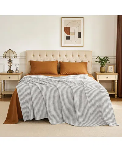Awesome Home 300 Thread Count Waffle Large Grid Pattern Blanket In Gray