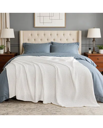 Awesome Home 300 Thread Count Waffle Large Grid Pattern Blanket In White