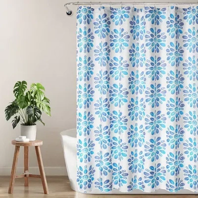 Awesome Home Boho Floral Dobby Shower Curtain In Blue