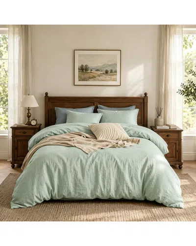 Awesome Home Linen Solid Duvet Set In Green