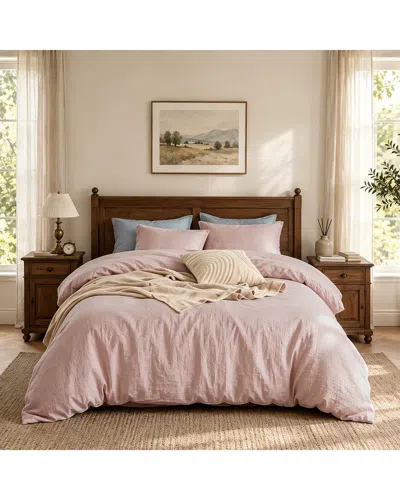 Awesome Home Linen Solid Duvet Set In Pink