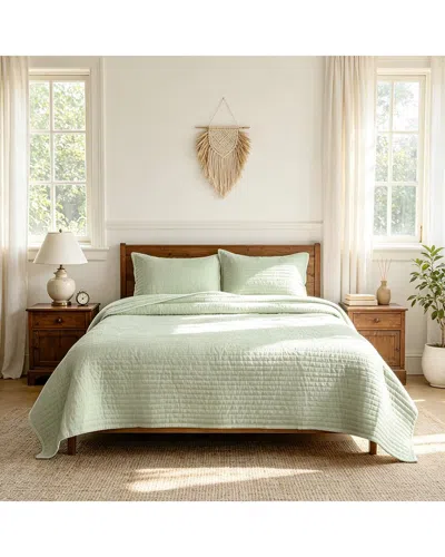 Awesome Home Linen Solid Stripe Quilt Set In Green