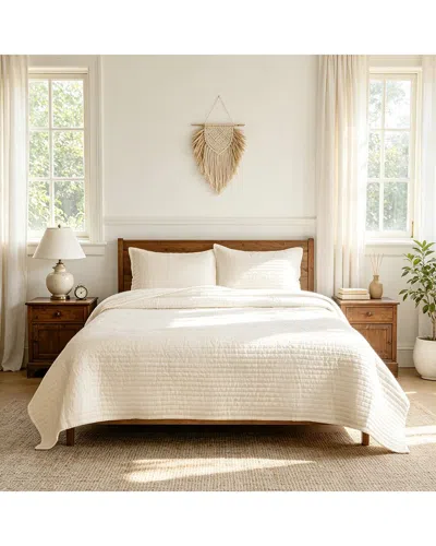 AWESOME HOME AWESOME HOME LINEN SOLID STRIPE QUILT SET