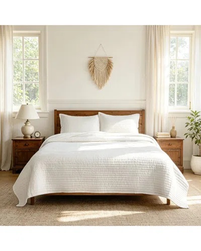 Awesome Home Linen Solid Stripe Quilt Set In White