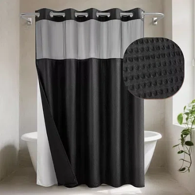 Awesome Home No Hook Embossed Snap-in Liner Shower Curtain In Black