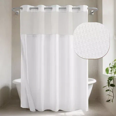 Awesome Home No Hook Embossed Snap-in Liner Shower Curtain In White