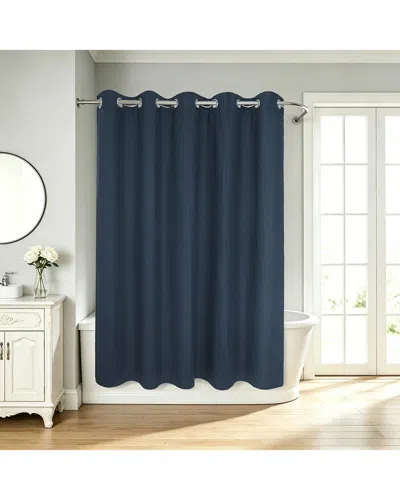 Awesome Home No Hook Honeycomb Waffle Woven Shower Curtain With Liner In Blue