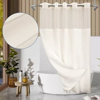 Awesome Home No Hook Slub Linen Texture Peva Snap-in Liner Shower Curtain In Beige