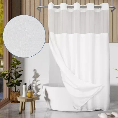 Awesome Home No Hook Slub Linen Texture Peva Snap-in Liner Shower Curtain In White