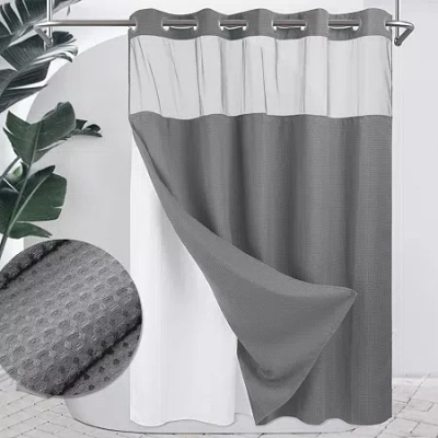 Awesome Home No Hook Waffle Snap-in Liner Shower Curtain In Gray
