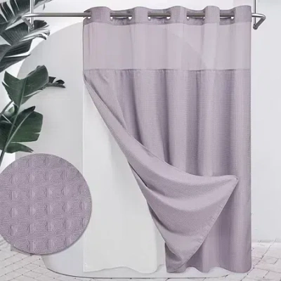 Awesome Home No Hook Waffle Snap-in Liner Shower Curtain In Purple