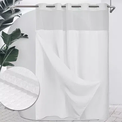 Awesome Home No Hook Waffle Snap-in Liner Shower Curtain In White