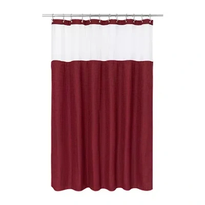 Awesome Home Polyester Waffle Snap In Liner Shower Curtain Set In Red