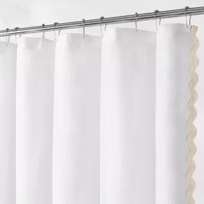 Awesome Home Scalloped Woven Fabric Shower Curtain In Sand