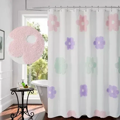 Awesome Home Tufted Flower Shower Curtain In White