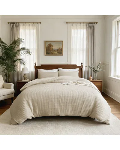 Awesome Home Waffle Weave Duvet Set In Brown