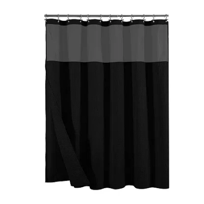 Awesome Home Waffle With Snap In Liner Shower Curtain In Black
