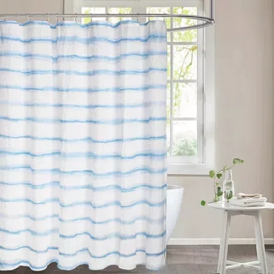 Awesome Home Wavy Stripe Recycled Shower Curtain In White