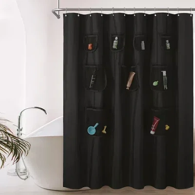 Awesome Home With Mesh Pockets Shower Curtain In Black