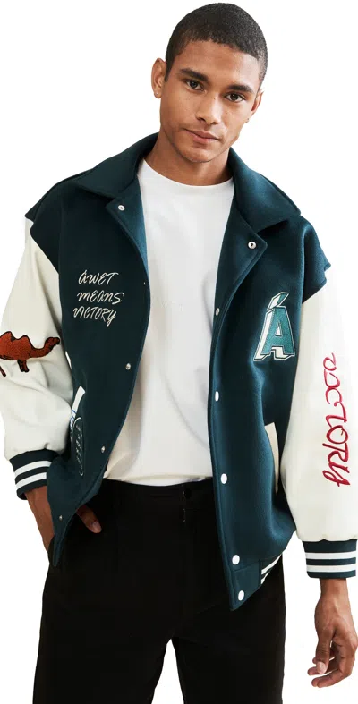 Awet Biniam Letterman Jacket Forest Green/white | ModeSens