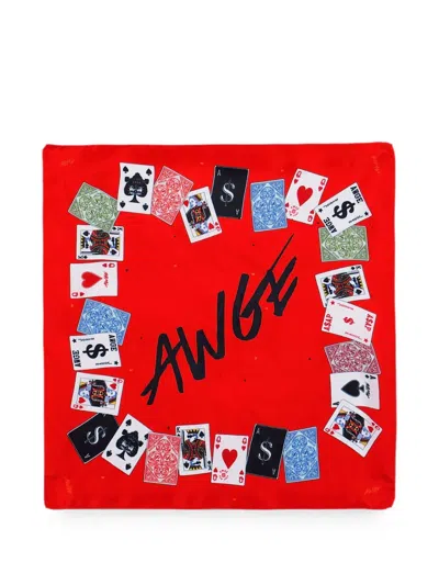 Awge Cards-print Logo-print Foulard In Red