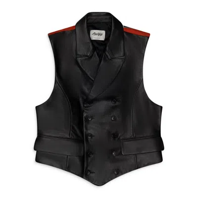 Awge Double-breasted Vest W/ Printed Silk Back Black In 48