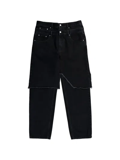 Awge Double-layer Frayed Jeans In Black