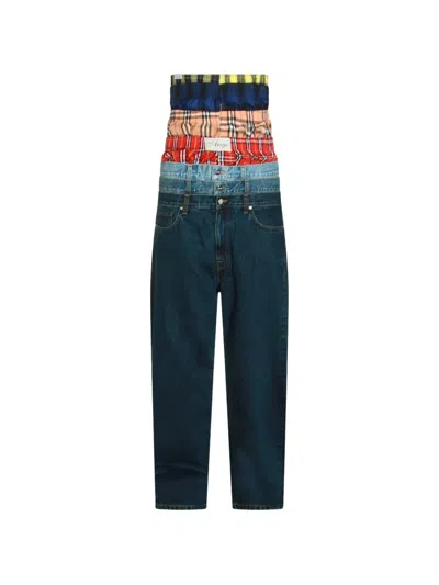 Awge Layered Check-print Jeans In Blue