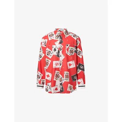 Awge Mens Red Cards Motif Long-sleeve Cotton Shirt