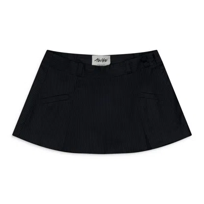 Awge Pleated Mini Skirt Grey Pinstripe In Black