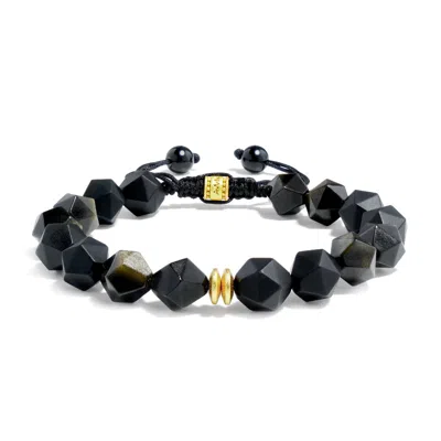 Awnl Men's Black Onyx & Golden Obsidian Beaded Macrame Bracelet In Gray