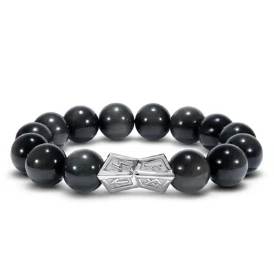 Awnl Men's Black Runes-engraved Crossguard Obsidian Bracelet