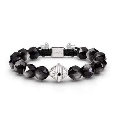 Awnl Men's Black Silver Obsidian Beacon Beaded Bracelet In Gray