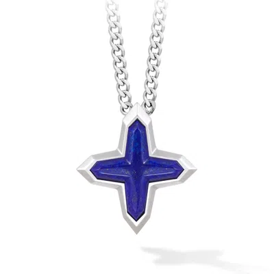 Awnl Men's Blue Sirius Cross Lapis Lazuli Stainless Necklace