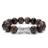 Awnl Men's Brown Runes-engraved Crossguard Bronzite Beaded Bracelet In Brown