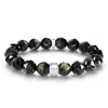 Awnl Men's Green / Black Golden Obsidian Rune-engraved Bracelet In Multi