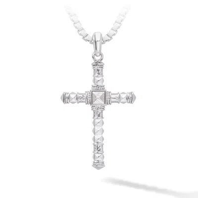 Awnl Men's Runes-engraved Meteorite Cross Necklace- Sterling Silver In Metallic