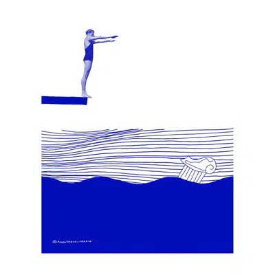 Awol Blue / White Diving For Atlantis: Island Hopping, Nautical Art Print